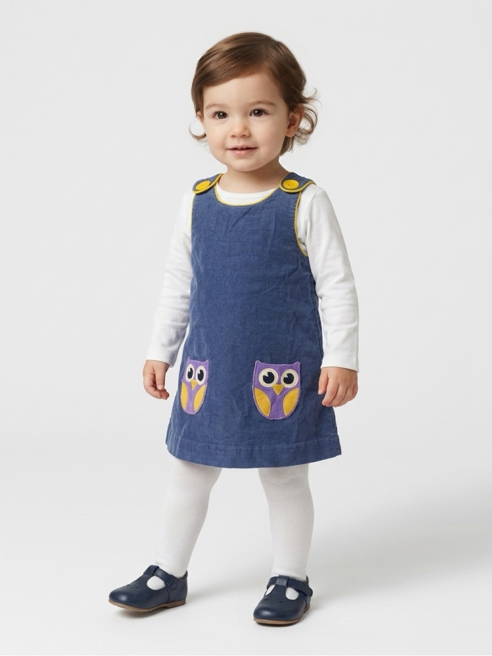Baby Boden Blue Corduroy Owl Pocket Pinafore Dress 18-24M